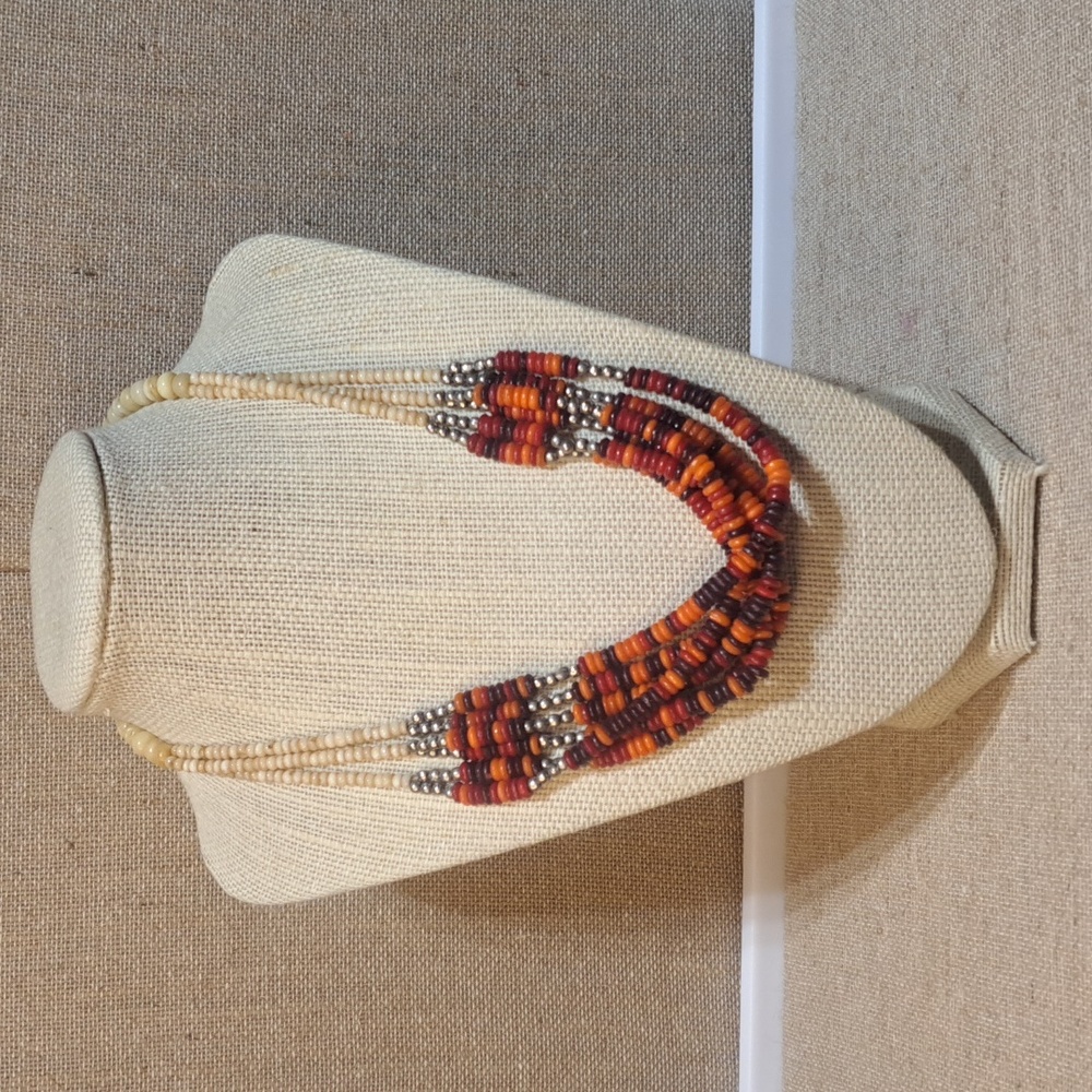 Western Bohemian Tribal Chunky Statement Beaded Necklace Purple Orange Fall Red